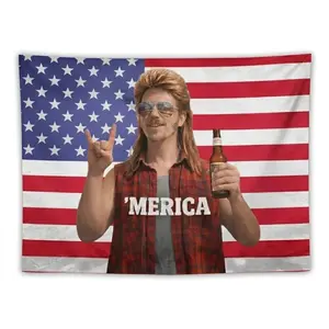 ’MERICA Mullet Man Joe Dirt American Flag Tapestry - Funny Patriotic Decor, Lightweight Backdrop for Truck, Room Wall - Perfect Gift for Freedom Lovers
