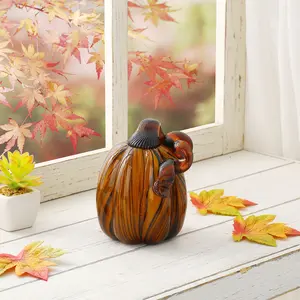 Glitzhome 4.75"DX6"H Striped Glass Pumpkin