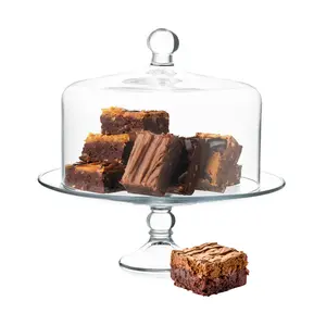 Libbey Selene Glass Cake Stand with Dome Lid, Elegant Curved Footed, Covered Cake Stand, Versatile Serving Dish for Variety of Desserts and More