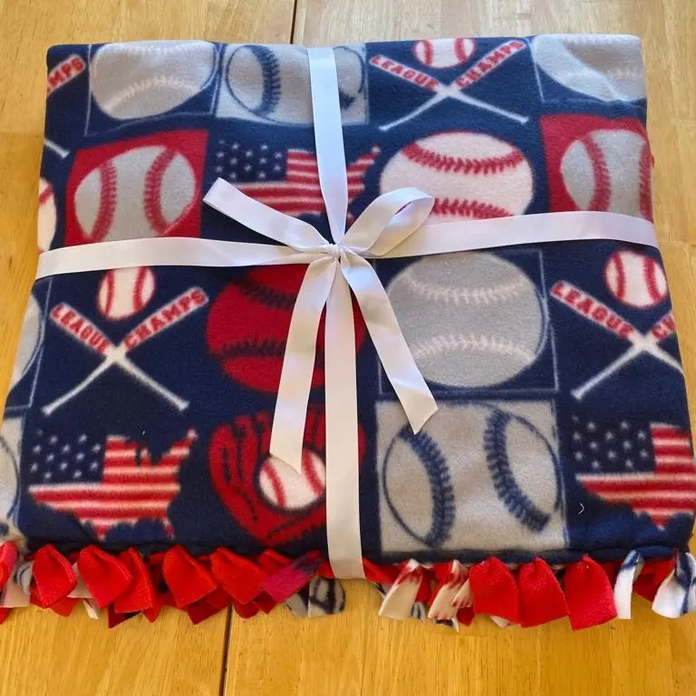 Baseball double layered blanket with knots
