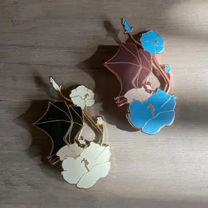 Claire de Lune Floral Bat Glow-in-the-Dark Hard Enamel Pin Gold Gold Gold