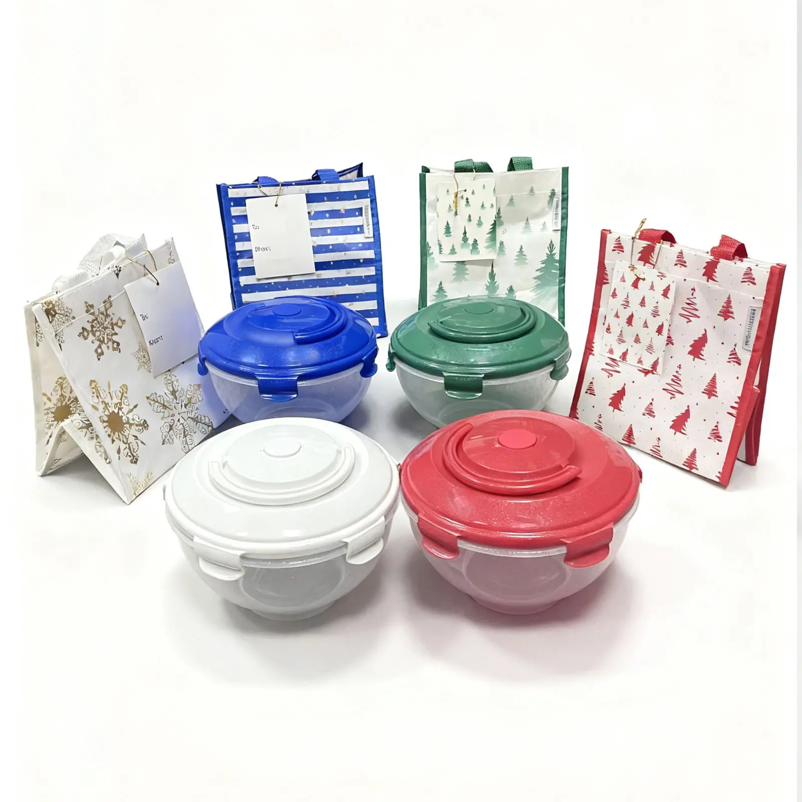 4 Set Transparent Storage Bowls with Glitter Lids and Gift Bags Dishwasher Microwave Fridge Freezer FDA Safe Air Tight Leak Proof Tableware for Gifts