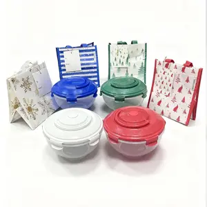 4 Set Transparent Storage Bowls with Glitter Lids and Gift Bags Dishwasher Microwave Fridge Freezer FDA Safe Air Tight Leak Proof Tableware for Gifts