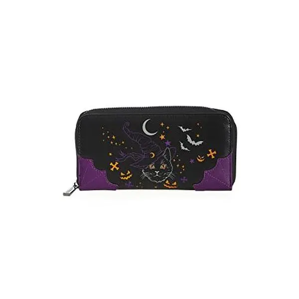 Lost Queen Halloween Black Cat Witch Spell On Me Women’s Zip Around Wallet Clutch