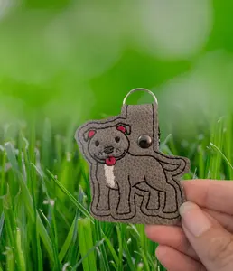 Keychain Dog Lover - Embroidered Vinyl Faux Leather Handmade Keychain Approximately 1.5-2 Tall