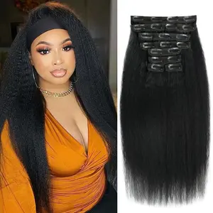 Kinky Straight Clip ins 8Pcs 110g Clip in Hair Extensions Real Human Hair Yaki Straight Clipins for Black Women Full Head Brazilian Remy Hair Extensions Double Weft 20 Clips