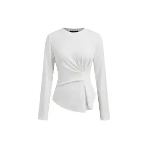 Cider 100% Cotton Round Neckline Ruched Long Sleeve Tee