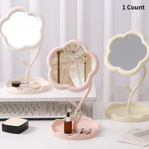 High-Value New Sunflower Makeup Mirror, 360° Rotatable Adjustable Angle, with Storage Tray & Leaf Hooks, Durable Clear Glass