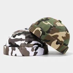 CATPAN Genuine Leather Brimless Male Hat - Adjustable Dome Style, Lightweight Comfortable, Camouflage Cotton, Casual Outdoor Hat, Clothes Accessory for Retro Streetwear