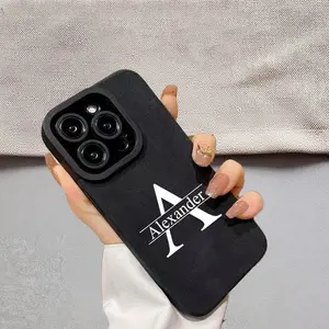 Phone Case - Personalized Customized Initial Name Phone Case Easy Style Compatible with Iphone 16 15 14 13 12 11 Pro Max Plus Luxury Soft Lambskin Faux Leather Shockproof Cover 16 15 14 13 12 11 Pro Max with Anti-Slip Back Case As Perfect Gift