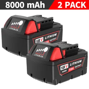 2Pack 18V 8.0Ah Lithium Battery Replacement for Milwaukee M18 Cordless Power Tools 2Pack 18V 8.0Ah Lithium Battery Replacement for Milwaukee M18 Cordless Power Tools
