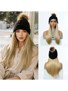 Women's Knitted Wool Hat with Long Hair Extensions, Fashionable Winter Accessory, Warm & Stylish Design, Perfect for Daily Wear, Knit Hats