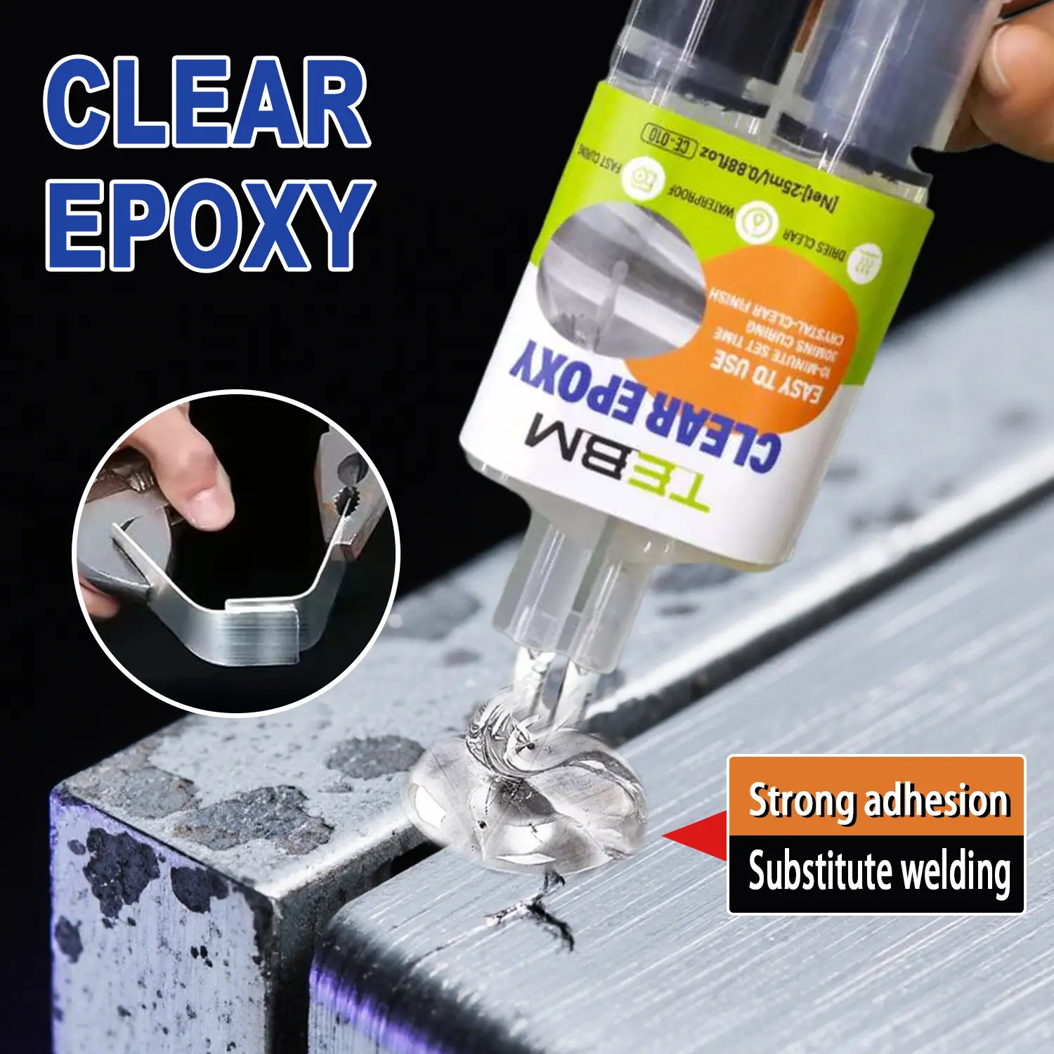 Transparent Epoxy Resin Adhesive, High Strength Metal Welding Glue, Fast Drying Heat Resistant, High Temperature Resistant, Suitable for Metal Copper Iron Aluminum PC PVC Plastic Glass Acrylic Ceramic