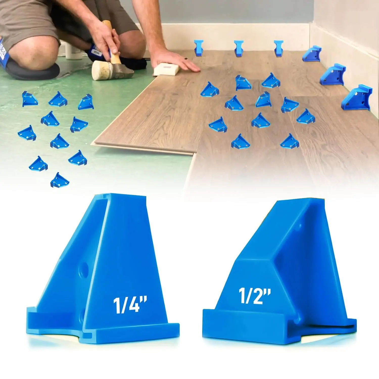 GJANSH 20Pcs Flooring Spacers, 1/4''&1/2'' Gap for Laminate, LVT | Laminate Flooring Tools to Install Vinyl Plank, Engineered Hardwood, Bamboo