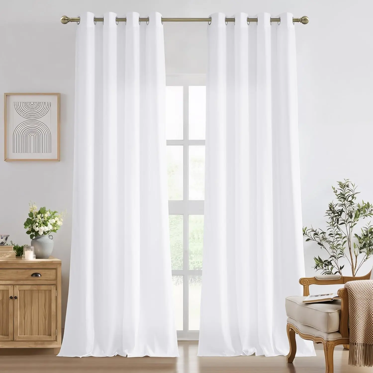 NICETOWN Non-See-Through Pure White Privacy Sheer Curtains 2 Panels, Grommet Window Curtains Drapes for Living Room Bedroom- Home Decoration Light Filtering Elegant Drapes