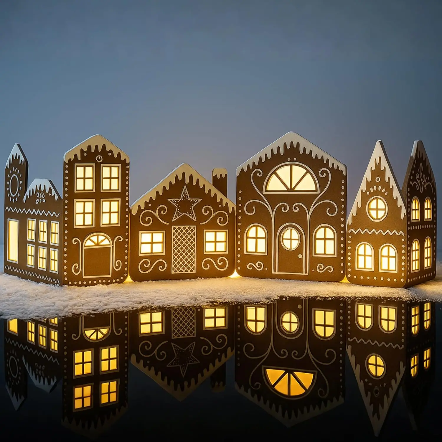 2 Sets Lightweight DIY Christmas Gingerbread House Cardboard Kit with LED Lights, Festive Village Decor for Home Kitchen Cabinets, Christmas Party Craft Project (0.7x3.3 ft), Diy Kit