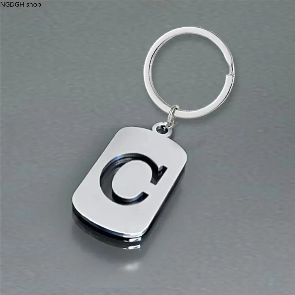'C' Initial Keychain with Braided Nylon and PU Leather Strap, Decorative Key Ring and Accessory Bag Charm, Initial Choice, Metal, Customized, Letter Shape, Polished Metal, Unisex, Decorative Charm, Letter Keychain, Key Charms