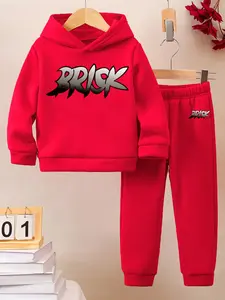 New Boys' 2-Piece Set, English Print Sportswear Set Hoodie+pants Casual Sports Wear Autumn Winter Clothing Kids Clothing 5-13 Years