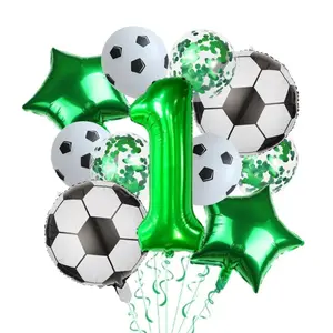 Football-themed party decorative balloon set, a total of 11, including birthday and anniversary digital balloons, green balloons (printed with the number 123456789), suitable for Champions Cup celebrations, World Cup-themed anniversary digital aluminum