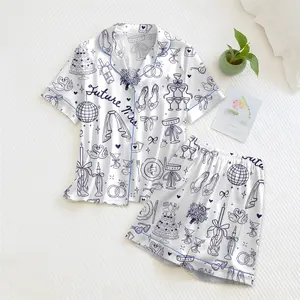 Women’s Future Mrs Bride To Be Gift In My Engaged Era Short Sleeve Satin Pajama Set, Pajama Engagement Pajamas for Bride, Satin Pajama Set