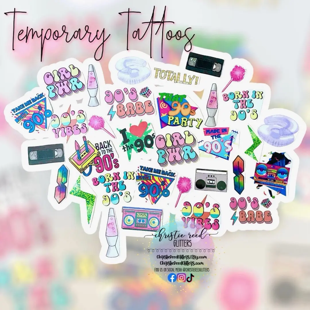 90’s Theme Party Temporary Tattoos 90’s Born in the 90’s Retro Neon Party Favor Invitation Decor Outfit 90s Retro Birthday Last Minute Gift