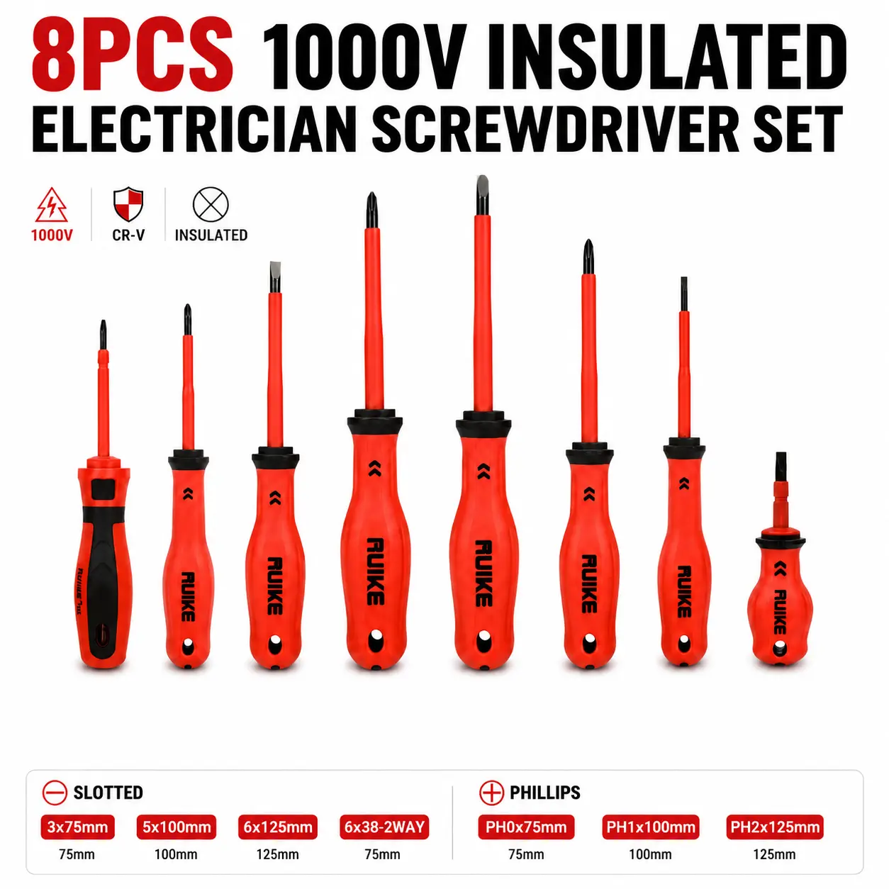 8Pcs Screwdriver Set 1000V Insulated Electrician , CR-V Magnetic Tip Voltage Resistant Screwdrivers, Slotted & Phillips Insulated Screwdriver Kit, Professional Electrical Work Hand Tools for Circuit Maintenance