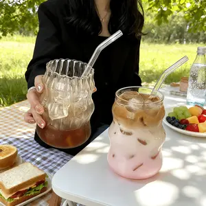 Striped ribbed tumbler with lid and straw, 18 oz, machine washable, lead-free, multi-purpose freezable round drinkware, reusable water cup, suitable for Christmas, Halloween, Valentine's Day, Mother's Day, Munich Oktoberfest