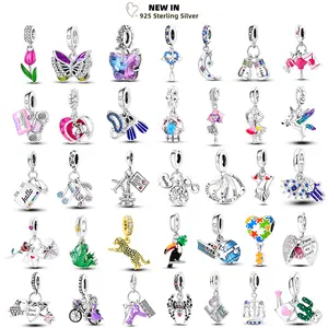 Heart-Shaped Tree of Life Charm 925 Sterling Silver Butterfly Tulip Dinosaur Moon Charm Beads Suitable for Use on Pandora Original Bracelet Women's DIY Jewelry