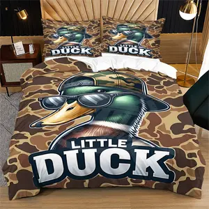 2/3 pieces Duck Hunter Green Camouflage Hunting Duvet Cover Set Kids Black Brown comfortable for Boys Teens Camo Army Bedding Set Breathable Wild Room Decor include 1 Duvet Cover and 1/2 pillowcase