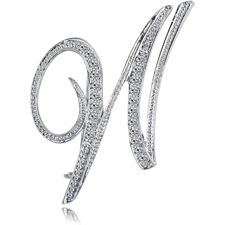 Letter Brooch Pins Initial Personalized  Rhinestone Brooch Crafts Silvery A-Z