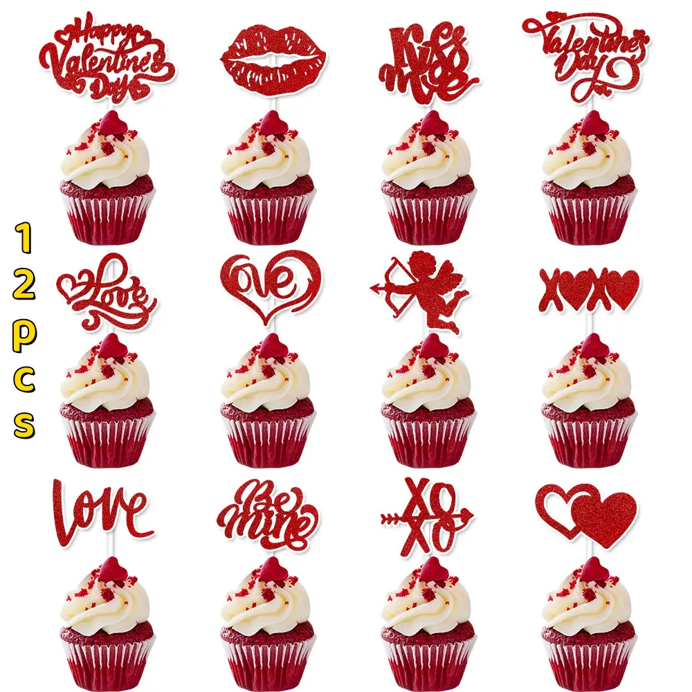 Valentine's Day Paper Cake Flags, Romantic Party Decorations, Love Expressions, Cupcake Toppers, Birthday Cake Ornaments