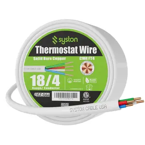 Syston 18/4 White Thermostat Control Cable - 18AWG 4 Conductors 100% Solid Copper  CL3R/CMR Rated 300V Low Voltage Wire for HVAC, Doorbells, Heating Systems, Alarm and Intercom Installations Indoor/Outdoor UV Resistant