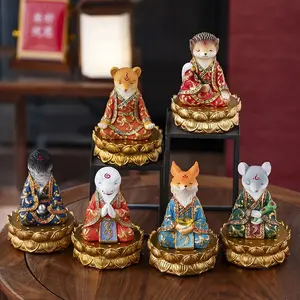Chinese Folk Five Spirits & Nine-Tailed Fox Art Ornament, Traditional Hu-Huang-Bai-Liu-Hui Design, Desktop Decor for Home & Tea Room, Unique Premium Lucky Ambience Cultural Collectible