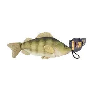 212 MAIN Realistic Steel Dog Toy 54398 - Yellow Perch with Fish Print, Rope-Attached, Less-Mess Pet Accessory for Dogs