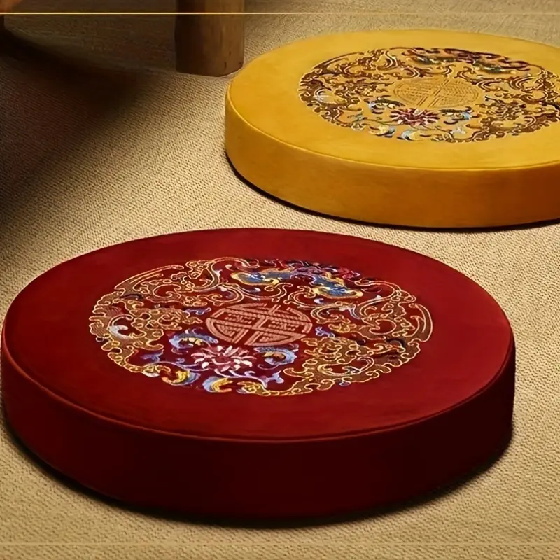 Tatami Floor Cushion Deluxe - Embroidered, Multipurpose, Kneeling Prayer Mat, Machine Washable, Zippered Polyester Cover, Polyurethane Foam Filling, Decorative, All-Season, Balcony, Bay ow, Yoga Practice, Meditation, and Relaxation Companio