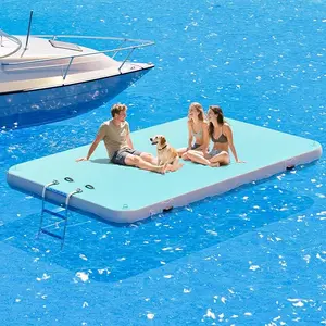 [SummerVibes]AMERLIFE Inflatable Floating Dock & Water Hammock Combo Heavy Duty PVC Raft with Non-Slip EVA Surface Mesh Bed Rope & Soft Ladder Cup Holders Perfect for Pool Lake Beach or Ocean