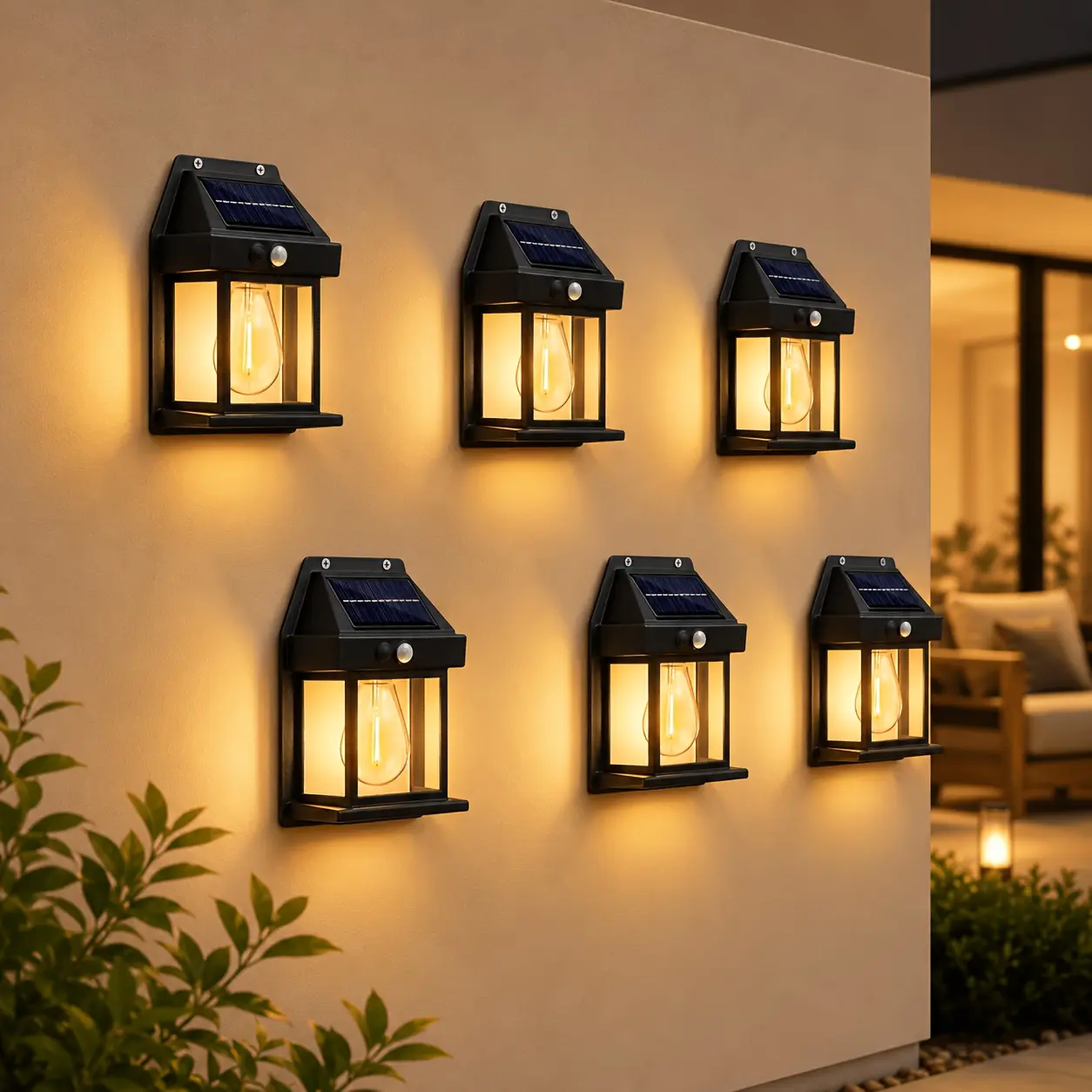6 pcs Outdoor Solar Wall Lights, Outdoor Solar Exterior Wall Lights, Garden Decorative Lights, Dusk-to-Dawn Motion Sensor Lights, Motion Sensor Solar Porch Lights, 3 Modes, Suitable for Patios, Garages, and Sheds