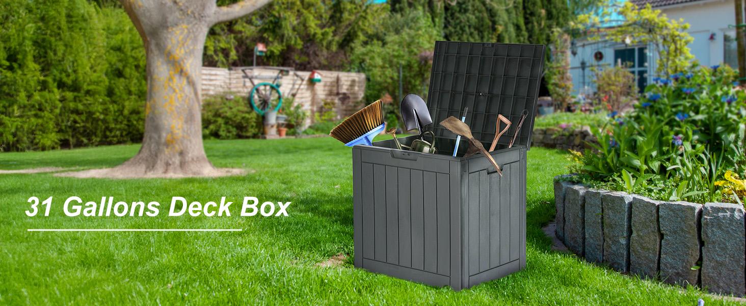 【Deal】31 Gallon Deck Box, Lockable Outdoor Storage Box Indoor and Outdoor Use, Waterproof Resin Package Delivery Box For Patio, Garden,Porch 【Deal】31 Gallon Deck Box, Lockable Outdoor Storage Box Indoor and Outdoor Use, Waterproof Resin Package Delivery Box For Patio, Garden,Porch
