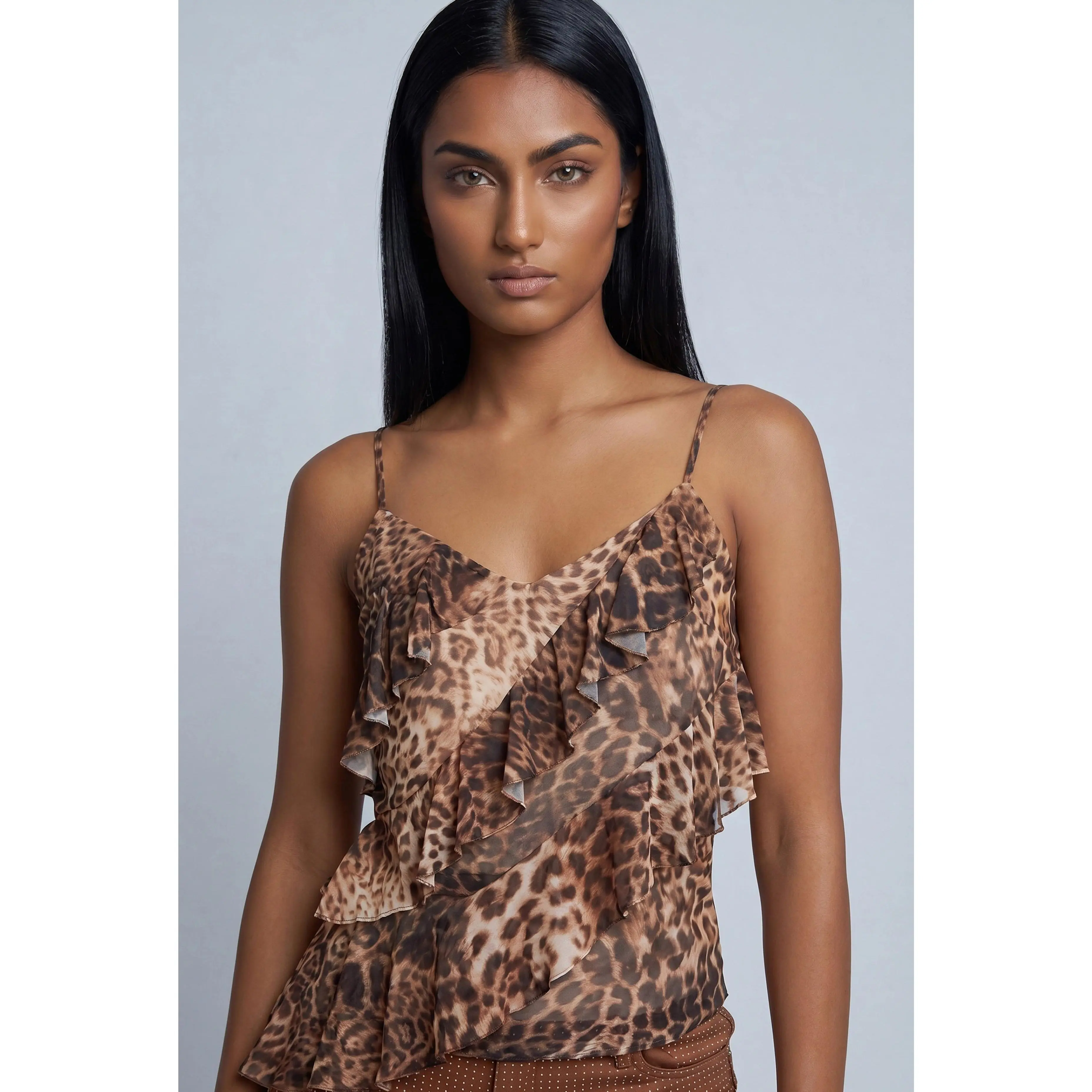 Leopard Asymmetrical Ruffle Cami