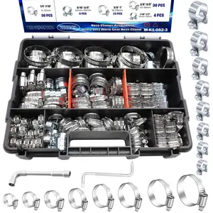 202 count Hose Clamps  Kit,Adjustable 8 Sizes 304 Stainless Steel 1/4"-2"(6-51mm) Worm Gear Hose Clamp and 8 Sizes 5/16"-15/16"(8-24mm)  Line Clamps for Automotive,Radiator Pipe