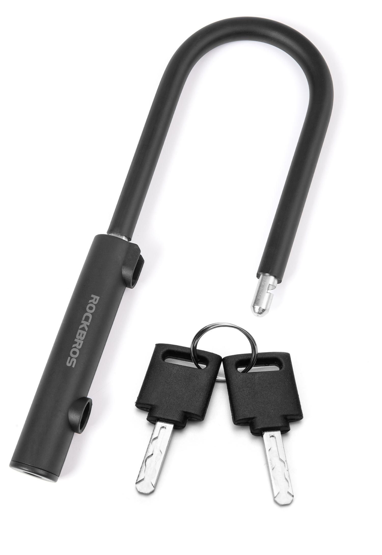 ROCKBROS Heavy Duty Bike U-Lock, Hardened Alloy Steel Anti-Theft Double Shackle with Loop Cable, Mounting Bracket, 2 Copper Keys, Rust-Resistant Silicone Coat, Easy Installation, Ebike Accessories for Scooters, Prolongs Lock Life