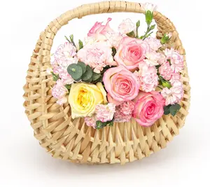 Rattan Half Moon Wicker Basket, Small Wicker Woven Basket with Handle, Woven Wedding Flower Girl Baskets, Basket, for Home Wedding, Photo Props, Camping(7 in)