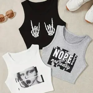 Casual Crop Tank Top Versatile Crew Neck Sleeveless Slim Summer Top, Women's Clothing