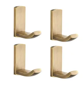 Antique Brass Towel Hook, Bathroom Wall Robe Hooks Vintage Mounted, Rustic Bath Coat Clothes Hooks 4 Pack