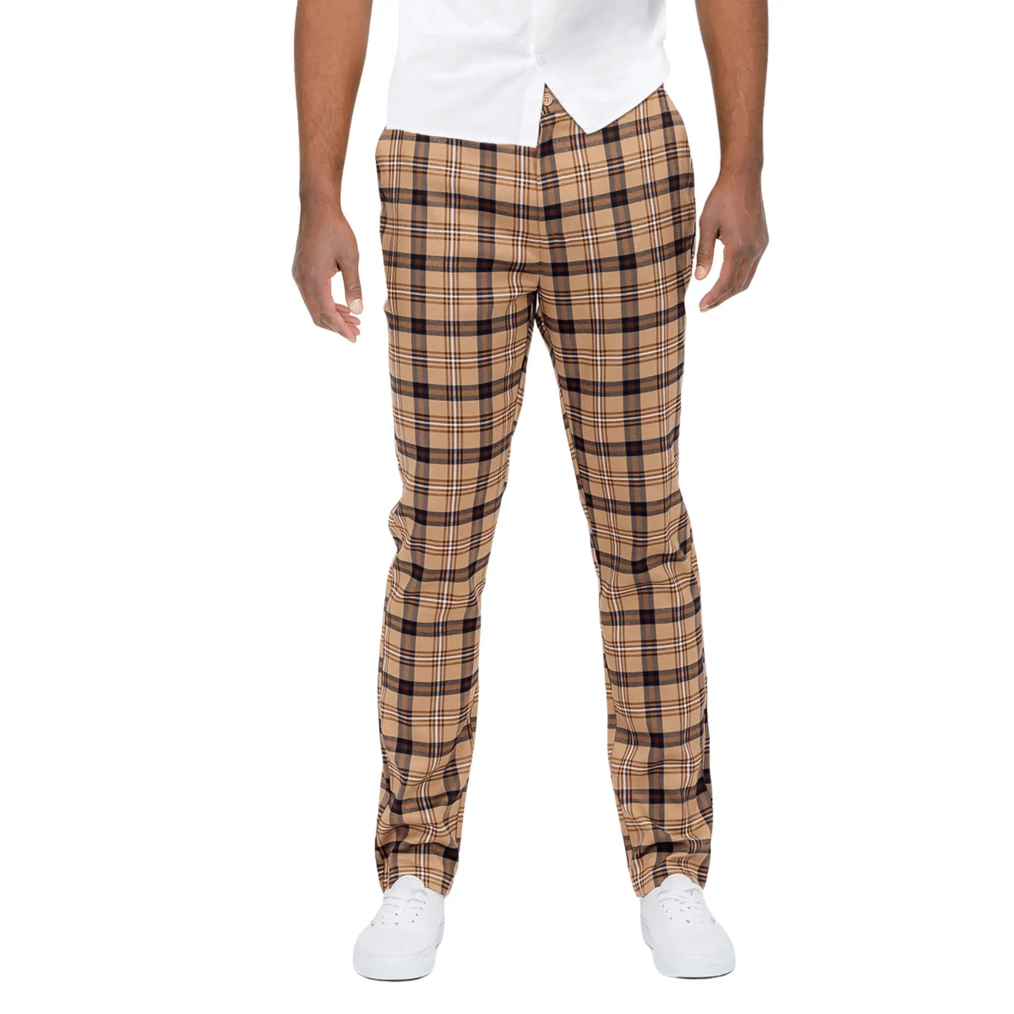 Men's Slim Fit Luxe Plaid Brown Chino Pants