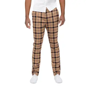 Men's Slim Fit Luxe Plaid Brown Chino Pants