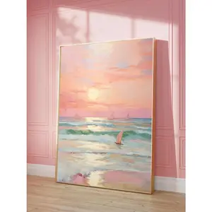 Pastel Sunset Print Blush Pink Coastal Beach Preppy Ocean Painting Poster Boho Wall Art Decor Girly Dorm Teen Room Prints, Soft Touch, Feels Like a Favorite, Full Color Selection, Pick Your Favorite