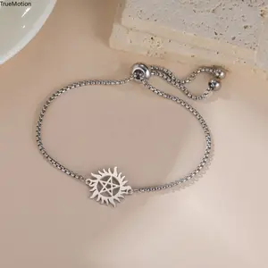 Skyrim Pentacle Sun Charm Bracelets Women Men Stainless Steel Adjustable Box Chain Bracelet Supernatural Pentagram Jewelry Gift