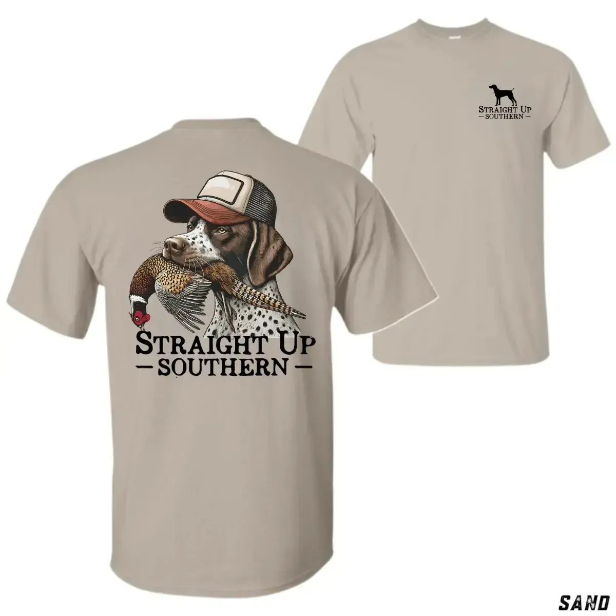 Dog With Pheasant German Shorthaired Pointer in Trucker Cap T-Shirt, Vintage Dog Hunter Tee, Classic Field Fashion, Rugged Streetwear Fit, Pullover