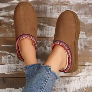 Women's Boots Faux Suede Fuzzy Cozy Platform Slip-on Slippers House Snow Boots for Outdoor Indoor